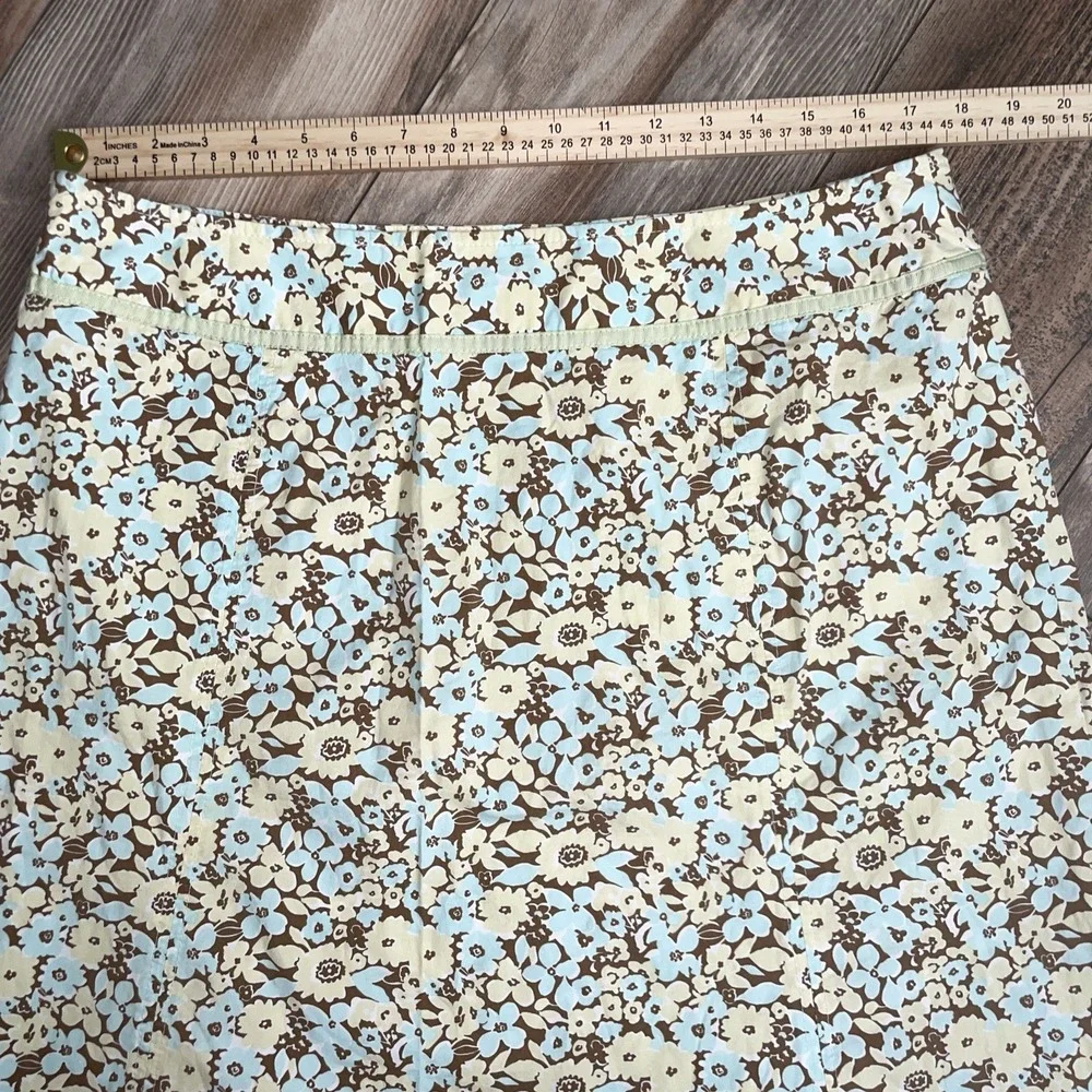 Eddie Bauer Yellow Blue Brown Pastel Floral A-line‎ Lightweight Skirt Size 14P
